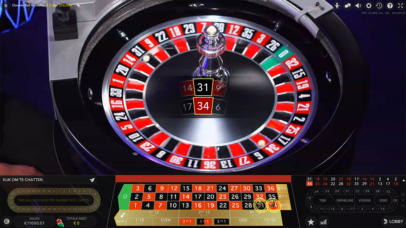 Live dealer Double ball roulette van Evolution Gaming